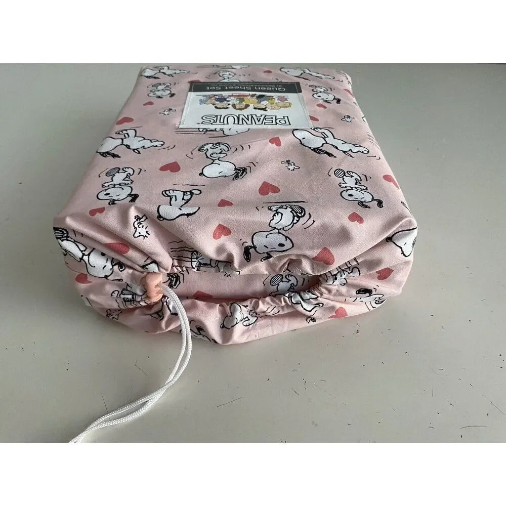 4 Pc Peanuts Snoopy Hearts Pink‎ Valentines Day QUEEN Size Sheet Set Soft NEW